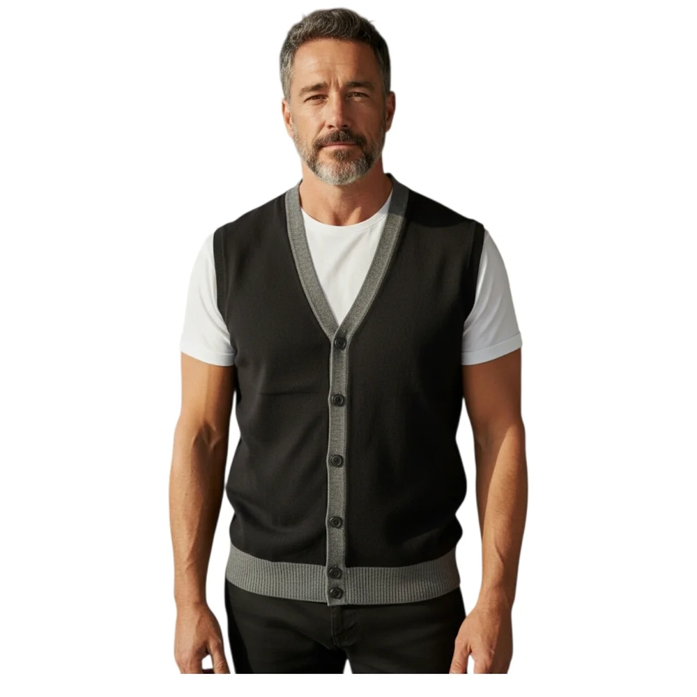Kenneth Cole Reaction Sz. M‎ Black/Gray Cardigan Sweater Vest